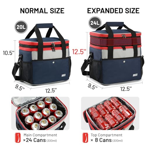 MIER Expandable 24L Lunch Bag Double Layer Insulated Cooler Tote Soft Cooler Bags 30Can Mens Adults Lagre Leakproof Lunch ...