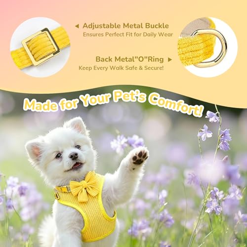 Small Dog Collar Harness and Leash Set, Dog Harness no Pull with Bowtie, Breathable Cotton Adjustable Pet Puppy Harness, E...