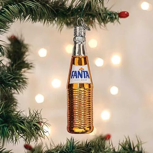 Old World Christmas Fanta Bottle Glass Blown Ornament for Christmas Tree, Handcrafted Holiday Decoration, Soda Collection