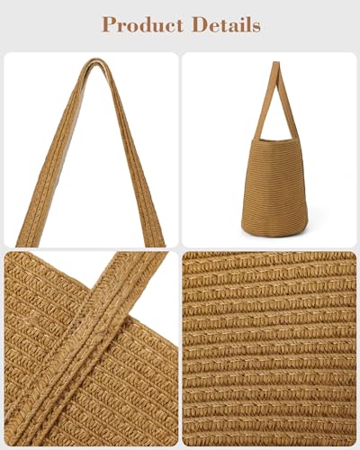 Straw Bag, Beach Bag Straw Beach Bags for Women Foldable Packable Beach Tote Lightweight Large Shoulder Handbags