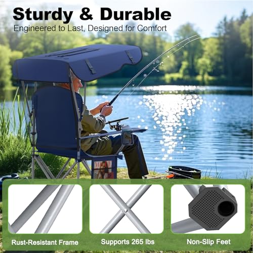 VTOY Portable Camping Chair with Canopy - Folding Chair with Canopy, Durable 600D Oxford Canopy Chair for Camping, Beach, ...