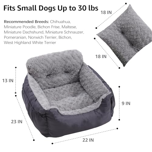 Oiilores Dog Car Seat for Small Dogs, Washable Pet Booster Car Seats with Clip-On Safty Leash, Comfy Deluxe Plush Carseat ...
