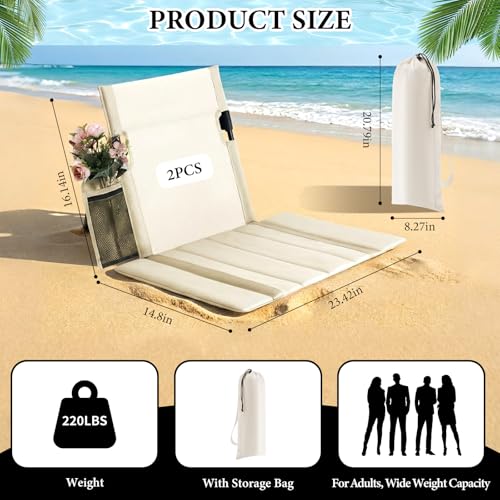 2 Pack Portable Poolside Chairs, Foldable Legless Beach Chairs for Adults with Cup Pocket, Lightweight Ground Seat Small B...
