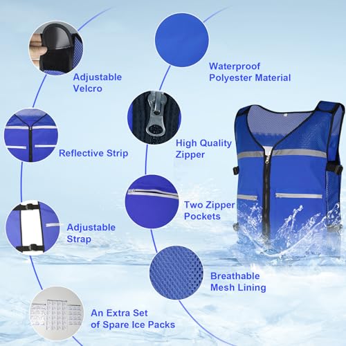 Leetye Mei Cooling Vest for Men&Women, Adjustable Reflective Ice Vest with Pockets, Ice Packs, Cool Jacket for Outdoor Worker
