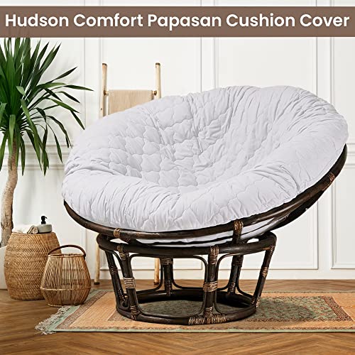 Hudson Comfort Papasan Cushion Cover - Quilted Shape, Soft Microfiber Fabric, Zippered Papasan Cushion Cover Only (White, ...