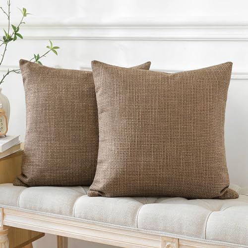 OTOSTAR Pack of 2 Throw Pillow Covers 20x20 Inch Linen Coffee Brown Pillowcases Farmhouse Decorative Solid Pillow Covers 5...
