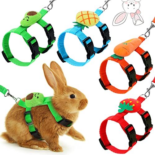 Tondiamo 4 Sets Adjustable Bunny Rabbit Harness and Leash Set Small Pet Cute Vest Harness Leash with Decoration for Bunny ...