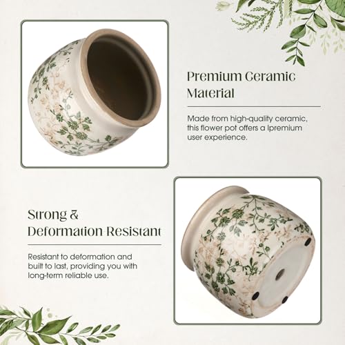Ninehaoou Vintage Planter Large Ceramic Plants Pot Green Pink Pastoral Floral Ice Crack Cottage Scroll Vase Flower Vase Po...