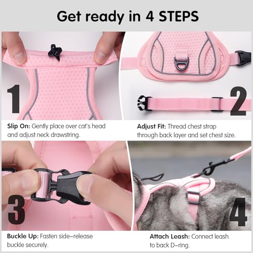 LIANZIMAU Cat Harness and Leash Escape Proof,Adjustable Cat Harness for Outdoor Walks with Reflective Strip, Lightweight a...