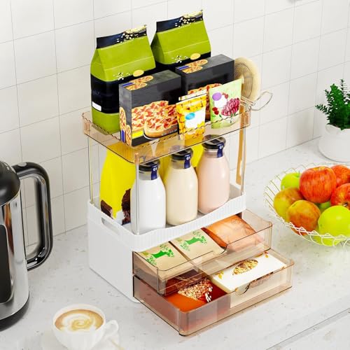 TasticTotes Bathroom Counter Organizer with Hairdryer Holder, 2-Tier 2-Drawer Shower Organizer for Skincare, Makeup Cosmet...
