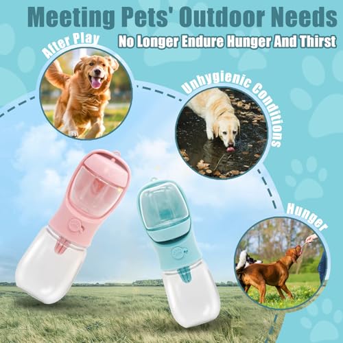 Bestac Portable 2-in-1 Pet Food & Water Feeder Leak-Proof Travel Bowl, Hiking & Walking Pet Water Dispenser (Blue, 350)