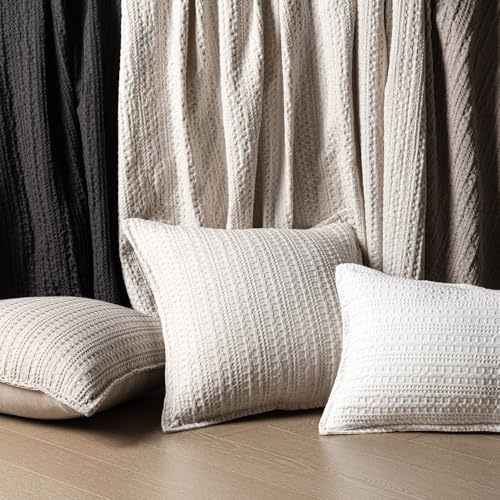 Foindtower Set of 2 Decorative Cotton Waffle Weave Throw Pillow Covers Euro Shams Cushion Covers Accent European Pillowcas...