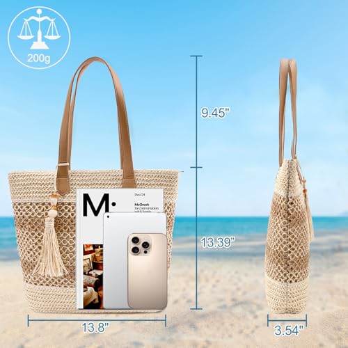 shoowyees Straw Beach Tote Bag Women - 2026 Handwoven Summer Purse Handbag with Zipper Perfect for Vacation Travel Pool | ...