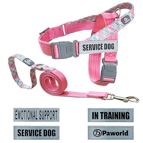 Paworld Service Dog Harness and Leash Set, No-Pull Service Dog Vest with 4 PCS Reflective Patches, Dog Vest Harness with H...