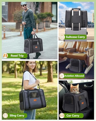 Morpilot Cat Carrier - Cat Carrier Soft for Medium or Large Cats up to 20lbs, with Dual-Sided Cushion, Secure Buckle and F...