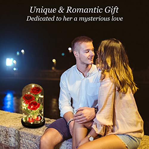 Beauty and The Beast Rose, Classic Red Rose with LED Lights and Falling Petals, Gifts for Women, Birthday Gifts for Women,...