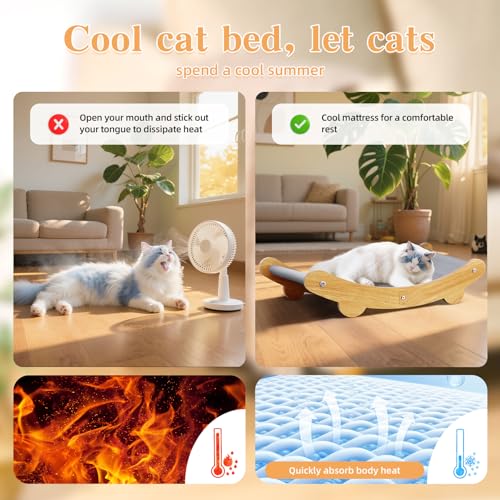 Mittimiya Cooling Cat Bed Hammock,Cats Cooling Mat, Comfort Gel Pet Pad, Indoor Elevated Cat Beds Chair, Curved Design, Pe...