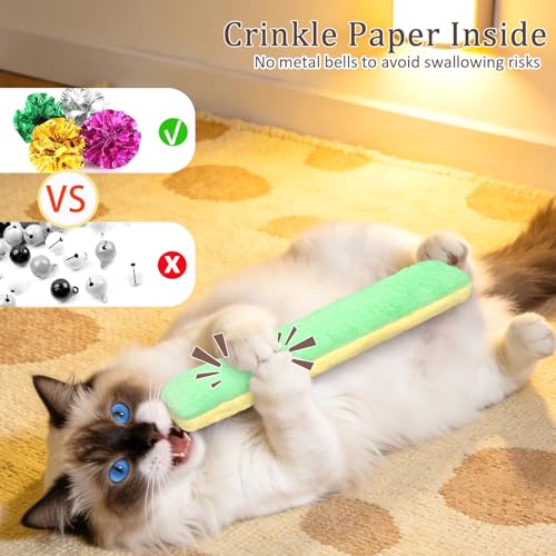 Retro Shaw Refillable Catnip Toys for Cats, 3Pcs Cat Toys Pillows with Crinkle Sound, Interactive Indoor Kitten Nip Chew K...