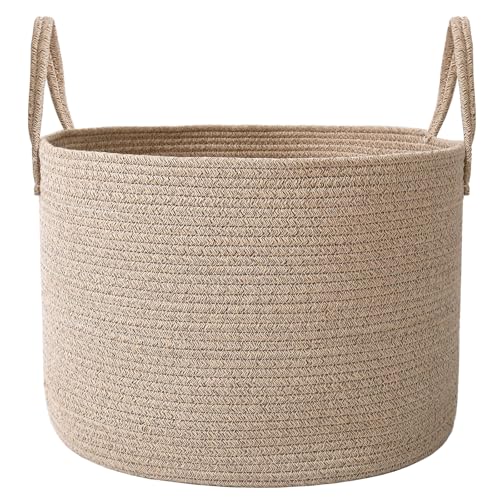 JMvicyroam 65L Extra Large Blanket Basket for Living Room - Woven Cotton Rope Laundry Hamper with Reinforced Handles - Sto...