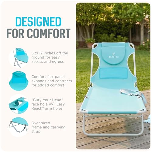 Ostrich the Ladies Comfort Lounger with Chest Support, Foldable and Portable Reclining Outdoor Patio Beach Lawn Camping Po...