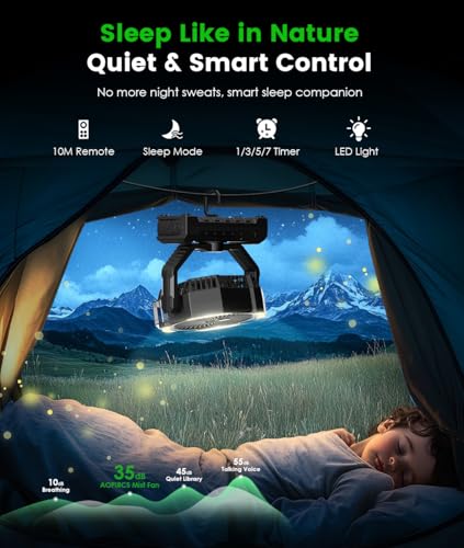 Aopircs Camping Misting Fan - 24000mAh Portable Battery Powered Fans with 9oz Water Tank, Light, Hook - Rechargeable, 120H...
