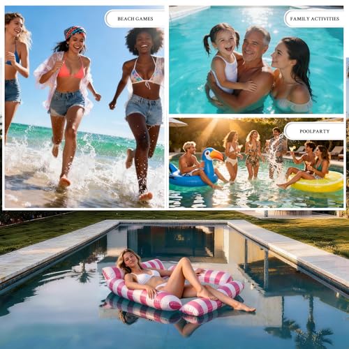 Pool Floats Adult Inflatable Hammock with Cooling Mesh, Portable Foldable Water Chair for Beach Vacation Essentials, Strip...