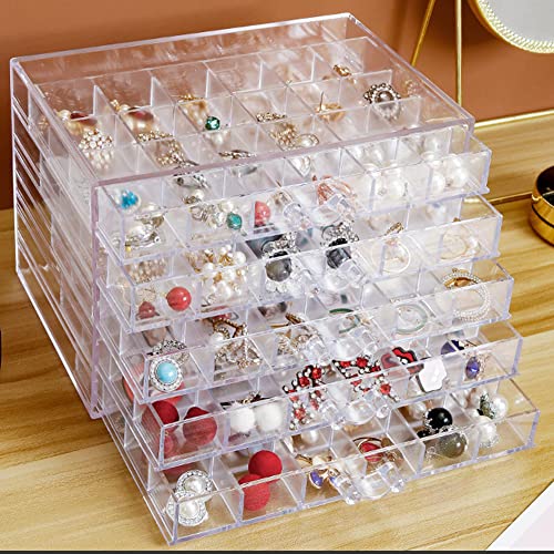 YUFONG Earring Storage Box Organizer, Acrylic Jewelry Storage Box Holder 5 Drawers Transparent Jewelry Display Stand with ...