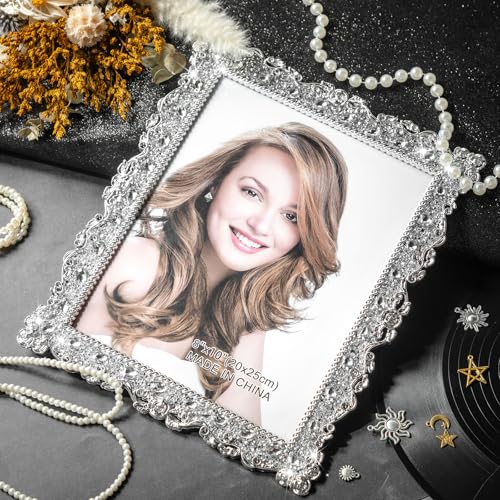 Yookeer 1 Pack 8 x 10 Inch Crystal Picture Frame Resin Wedding Photo Frame Jewel Picture with Rhinestones Photo Gift for W...