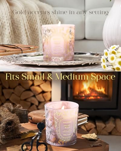 M&SENSE Wild Peony Scented Candle, Soy Wax Clean, Non-Toxic Burn, 55 Hours Long Burning 10.3oz, Elegant Romantic Floral Ar...