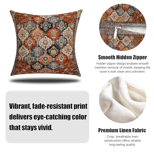 ZSYTZL Boho Throw Pillow Covers 18x18 inch Set of 2,Linen Bohemia Carpet Pattern Decorative Living Room Sofa Bed Square Pi...