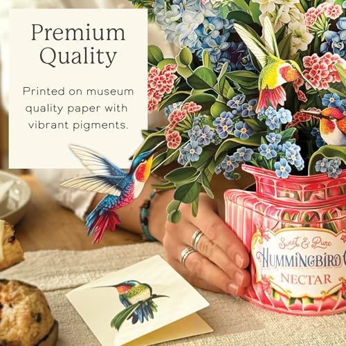 Freshcut Paper Pop Up Cards, Hummingbird Oasis, 12 Inch Life Sized Forever Flower Bouquet 3D Popup Greeting Card, Birthday...