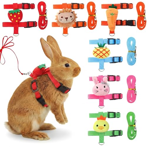 6 Pcs Adjustable Bunny Rabbit Harness with Leash Set Comfortable Small Pet Cute Vest Harness Leash Adjustable Walking Rope...
