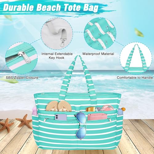 HUANLANG Extra Large Beach Bag Waterproof Beach Totes Bags for Women Men,Pool Bag with Zipper Wet Pocket
