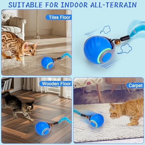 BABORUI Interactive Cat Toy Ball - Automatic Interactive Cat Toys for Indoor Cats with 3 Tails, 2 Speeds Rechargeable Cat ...