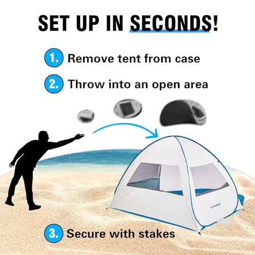 EchoSmile Pop Up Beach Tent for 4 Person Family, UPF 50+ Sun Shelter & Waterproof Beach Shade, Automatic Easy Setup Portab...
