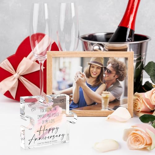 Happy Anniversary Puzzle-Shaped Plaque Gifts - Wedding Anniversary Presents for Wife, Her, Women - Romantic Anniversary Ce...
