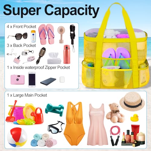 wanchel Mesh Beach Bags for Women - Family Beach Tote Bag for Toys, Towels, Travel Vacation Cruise Essentials