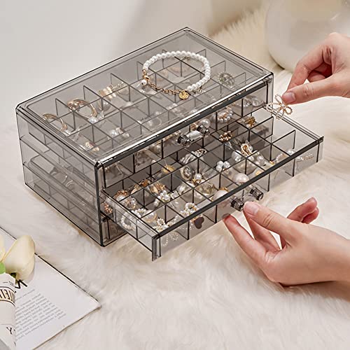 YUFONG Earring Storage Box Organizer 3 Drawers Acrylic Jewelry Storage Box Holder Transparent Jewelry Display Stand with 7...