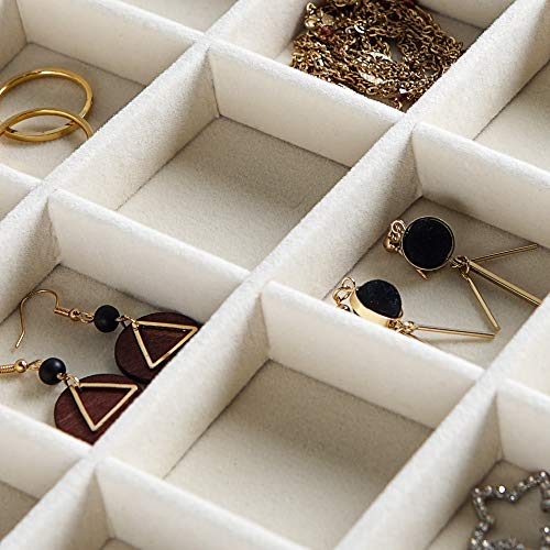 Frebeauty Velvet Jewelry Tray,35 Grid Jewelry Organizer with Clear Lid,Earring Holder Organizer Case with Clasp,Drawer Ins...