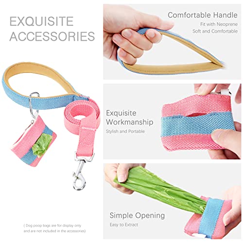 No Pull Dog Harness and Leash Set, Step in Dog Halter Harness with Poop Bag Holder, Adjustable Lightweight Cotton Straps S...