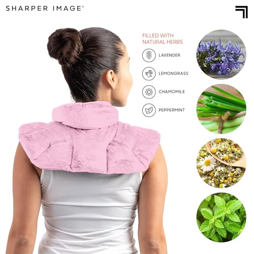 Sharper Image Heated Neck & Shoulder Wrap - Microwavable Warm & Cooling Plush Pad, Scented Aromatherapy (100% Natural Lave...