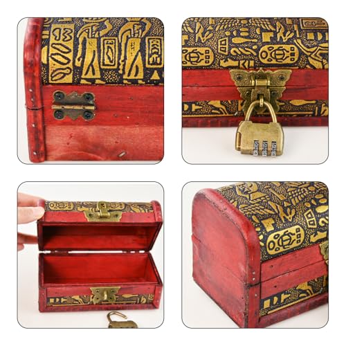 Flylin Vintage Treasure Chest Box, Wood Leather Jewelry Storage Box Case Holder with Combination Lock for Gifts, Vintage S...