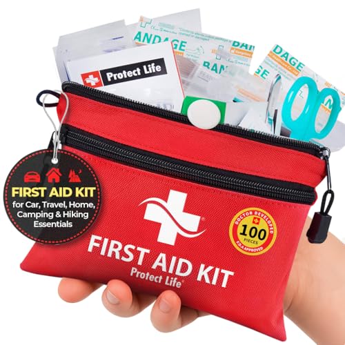 Protect Life First Aid Kit, Travel First Aid Kit for Car, 100 Piece Compact Emergency Preparedness Starter Kit for Home, O...