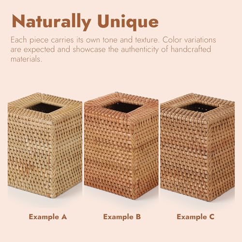 Rattan Tissue Box Cover Square, Hand Woven Wicker Tissue Holder, 5.5 x 5.5 X 5.7 inch, Natural