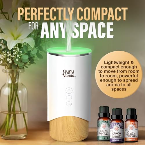 GuruNanda Calm Aura Essential Oil Diffuser, Sleek Modern Aromatherapy Diffuser with Turbo & Mist Modes, Auto Shut-Off Safe...