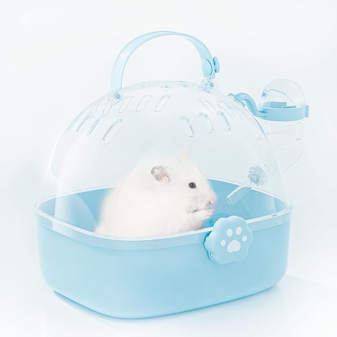 BUCATSTATE Small Animal Carrier Cage with Water Bottle, Portable Hamster Travel Carrier Carry Case 7.24" L*6.69 W *6.42" H...