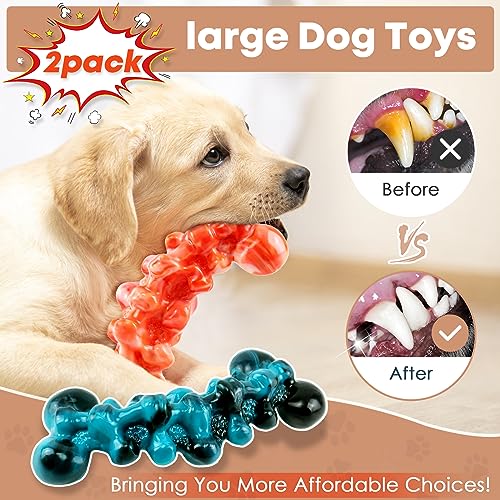 Dog Chew Toys for Aggressive Chewers - 2 Pack Indestructible Teeth Cleaning Chew Toys to Keep Them Busy for Medium & Large...