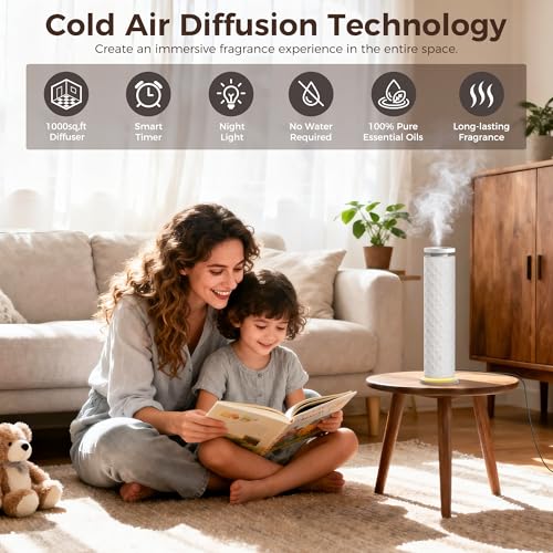 Hotel Scent Diffuser Starter Kit - 1000 Square Feet,7 Ambient Light Settings, Includes 5 Essential Oils for Hotel Aromathe...