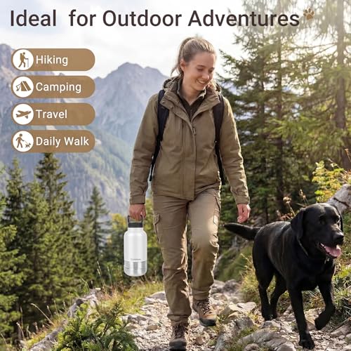 3-in-1 Dog Water Bottle Portable, 32oz Insulated Stainless Steel Pet Water Dispenser with 2 Detachable Travel Dog Bowls fo...