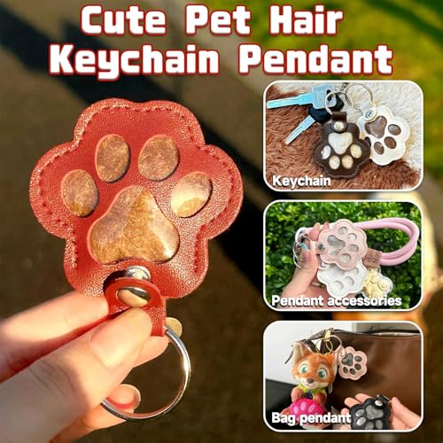 YONNAXO Pet Memorial Gifts for Cat Dog Cute Leather Paw Keychain Pet Hair Keepsake Keyring for Bag Purse Paw Charm Key Holder
